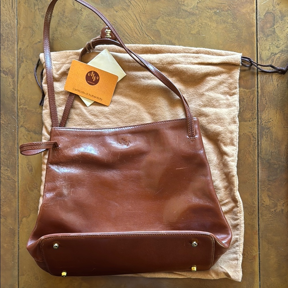 Monsac Brown Leather Tote with Classic Design